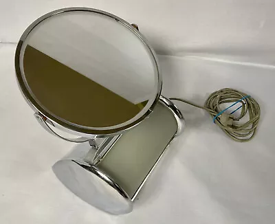 Vintage 1930's EME Mfg Chrome Reversible Light Up Vanity Make Up Mirror Art Deco • $125