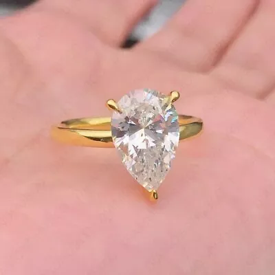 14K Yellow Gold Plated 2.50 CTW Pear Cut Moissanite Solitaire Engagement Ring • $75.59