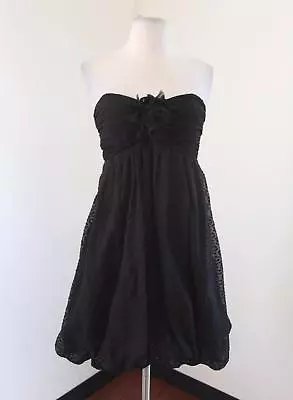 Shoshanna Black Swiss Dot Floral Strapless Cocktail Party Dress Size 8 Silk  • $19.99