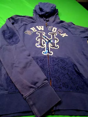 Nwt Mlb New York Mets Womens Lightweight Zip Hooded Jacket  Blue Sm • $23.39