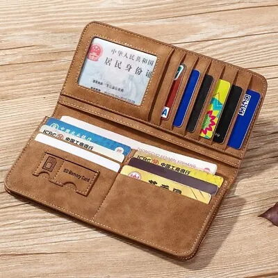 Men's Bifold ID Card Holder Checkbook Long Wallet Billfold Clutch Purse Handbag • $12.34