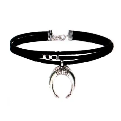 Women Girl Black Cord Horn Pendant Choker Necklace Punk Jewelry Punk Ornament • £5.16