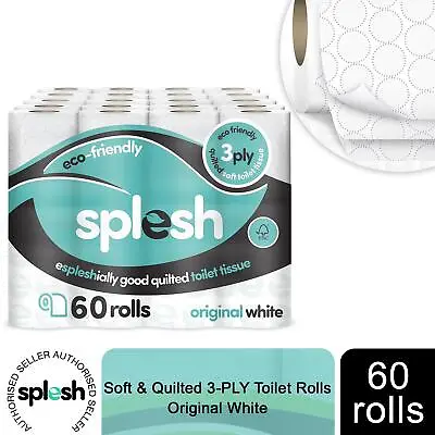 Splesh Toilet Roll Soft & Quilted Eco-Friendly White 60 Rolls • £20.69