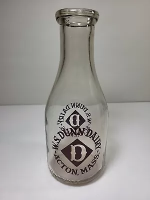 W. S. Dunn Dairy Round Pyroglazed Quart Milk Bottle - Acton Mass. Ma. • $29.99