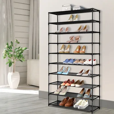$31.95 • Buy 10-Tier DIY Shoe Rack Stackable Potable Storage Shelf Stand 50 Pairs Metal Black