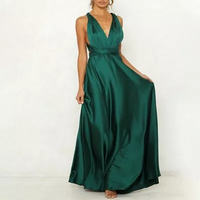 Elegant Multi Way Wrap Satin Maxi Dress For Women Perfect For Special Occasions • £23.84