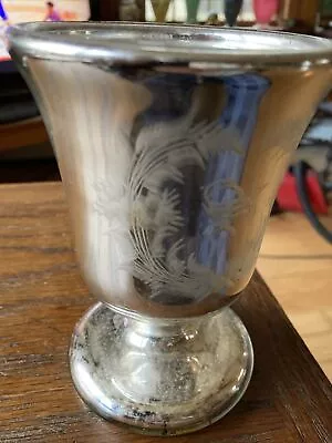 Antique Mercury Glass Vase Silver With Floral Design • $39.99