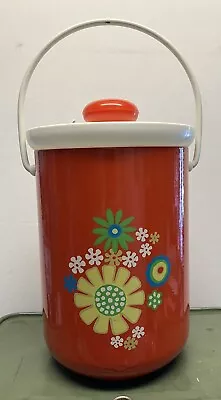 Vintage Kromex Ice Bucket Orange Red Floral Daisies 1960s Great Condition! • $30