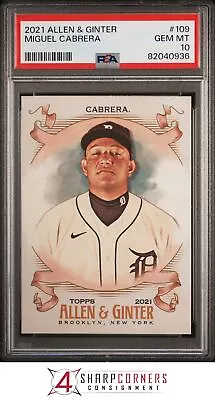 2021 Topps Allen & Ginter #109 Miguel Cabrera Tigers Pop 2 Psa 10 B3748421-936 • $14.99