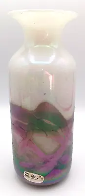 VTG Iridescent Phoenician Malta Hand Blown Art Glass Vase 8 In SIGNED/DATED 1991 • $69.99