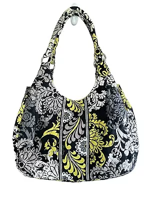 Vera Bradley BAROQUE Shoulder Bag Hobo Purse Handbag Black Yellow White • $21.84