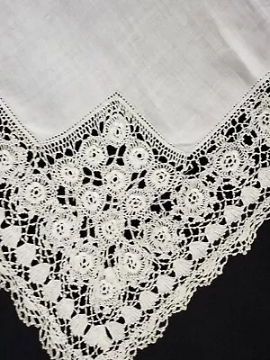 $8.99 • Buy FANCY Vintage Hand Crocheted Lace Tablecloth Table Topper Linen 38x38  Antique
