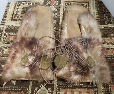 Vtg WWII US Army Air Corps Arctic Fox Fur Gauntlet Gloves Size L-XL Mens • $140