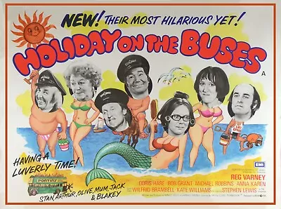 HOLIDAY ON THE BUSES 1973 UK Quad Poster Print 30x40  Reg Varney Doris Hare • £24.99