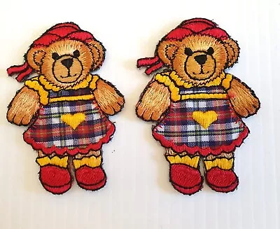 Lot Of 2 X Cloth Patch Motif Applique -  Cute Bears With Tartan Aprons • $5.99