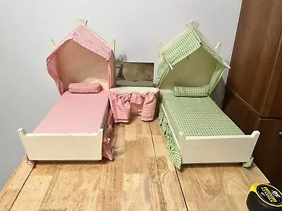 Vintage Handmade Wood 12 In Doll Barbie Monster High Two Beds Bedroom Set Read • $85