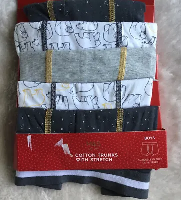 MARKS AND SPENCER Boys Christmas 5 Cotton Trunks/ Pants With Stretch 8 - 9 Years • £7.99