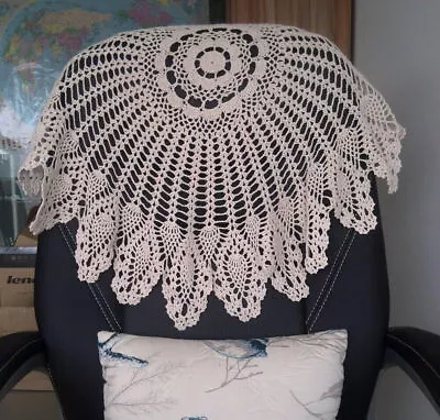 36  Vintage Hand Crochet Lace Tablecloth Round Table Cover Topper Flower Doily • $13.69