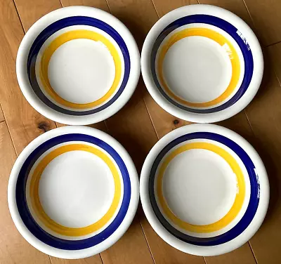 MAX4 By Maxam Italian 4 Coupe Soup Bowls Blue & Yellow Band 8” Made In Italy • $68