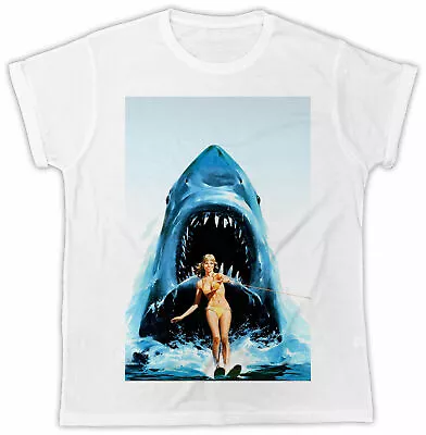 Shark Surf Girl Jaws T-shirt Tv Movie Poster Unisex Cool Funny Tee Retro Classic • £5.99