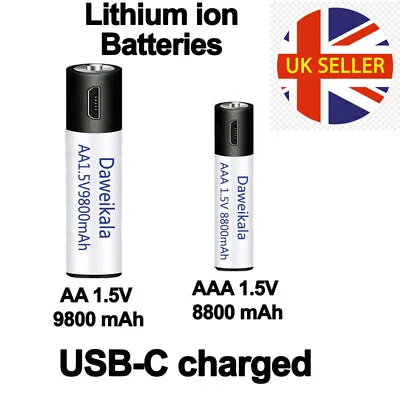 AA Or AAA Rechargeable Battery 1.5V  MAh Chargeable Via USB-C Cable • £11.96