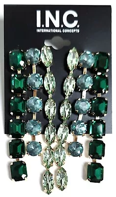 INC International Concepts Crystal Chandelier Earrings Green Multi Goldtone NWT • $35