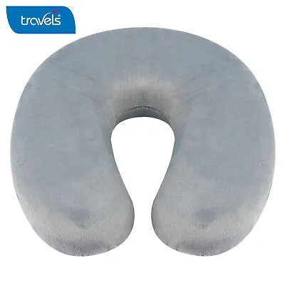 TRAVEL PILLOW Memory Foam Neck Head Support Removeable Cover Soft Grey U Shaped • £6.99