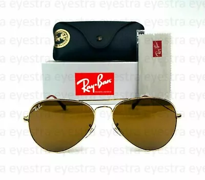 $134.99 • Buy Ray Ban RB3025 58MM Aviator Classic Unisex Sunglasses Gold Frame Brown B-15 Lens