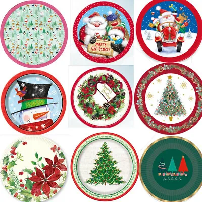 £3.29 • Buy Packs Of 8 Christmas Paper Party Plates Xmas Tableware Disposable Santa Snowman