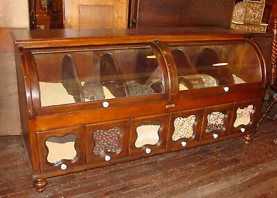 Neat Antique Curved Glass Country Store Seed Dry Goods Display Case----16027 • $5000