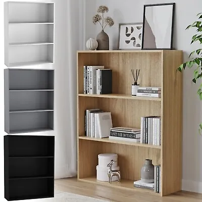 View Details Wide 3 Shelf Tier Wooden Bookcase Cabinet Storage Shelving Display Shelves Unit • 26.99£
