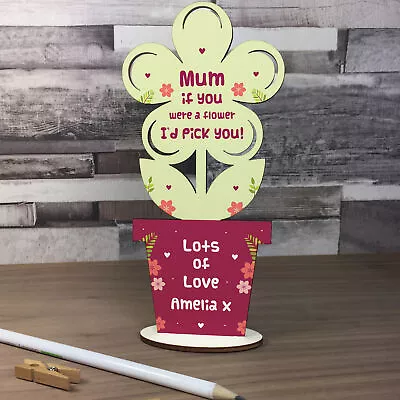 Personalised Wood Flower Gift For Mum Mummy Nan Nanny Nana Mothers Day Birthday • £4.99