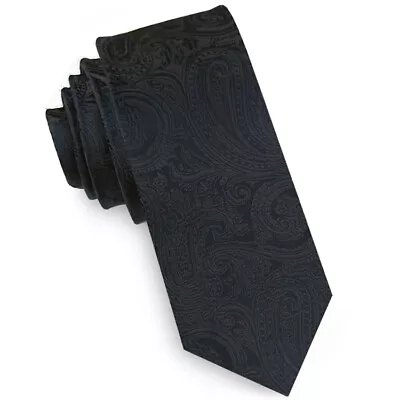 Black Paisley Embossed Mens Skinny Tie • £7.49