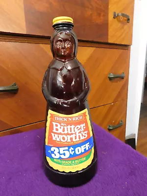 Vintage Mrs. Butterworth's Syrup Brown Glass Bottle Metal Cap Lid Empty 36 FL OZ • $9.95