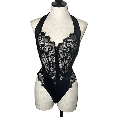£119.45 • Buy Trashy Womens Vintage Teddy Bodysuit Black Size Small Lace Zipper Front Halter