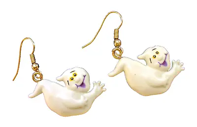 Hallmark EARRINGS Halloween Vintage GHOST FLYING 1990s Dangle Pierced Holiday  • $8.97