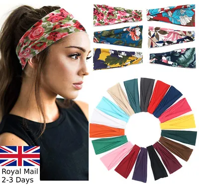 Stretch Stretchy Cotton Alice Band Yoga Hair Headband Ladies Girls Sports Floral • £3.29