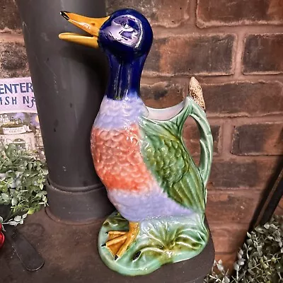 Vintage Majolica Pottery St Clement? Duck Mallard Drake Jug Pitcher 13.5  Lt2 • £49.99