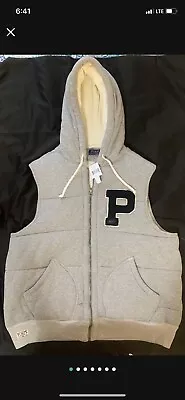 NEW Polo Ralph Lauren Puffer Vest!  Gray  Big Varsity Style P  Hood  Slim Fit • $139.99