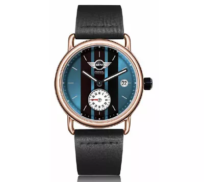 Men's Watch Mini Cooper Skin Dial Blue Case Steel Plated Rose Gold • $150.49