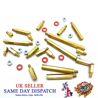 M4 Male Hex Brass Spacers Pillars Threaded Hexagonal Standoff PCB + Nuts Washer • £3.59