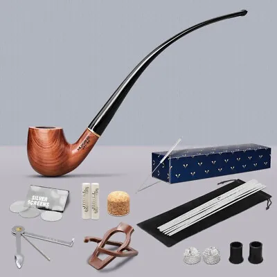 Rosewood Churchwarden Gandalf Pipe Long Stem Bent Smoking Pipe With Accessories. • £20.39