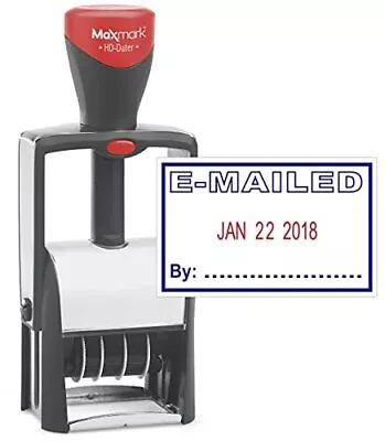 Heavy Duty Self Inking Date Stamp With Phrase Emailed - 2 Color Blue/Red Ink • $40.74