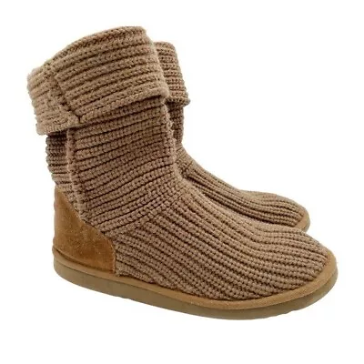 UGG 5833 Classic Cardy Tan Knit Crochet Mid Calf Pull On Boots Women's Size 9 • $36.45