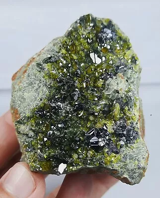 Magnetite With Green Diopside & Epidote Crystals On Matrix From Afghanistan. • $65