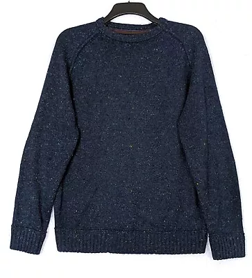 MANTARAY Mens Jumper Sz L - Blue Marl Crew Neck Merino Wool Blend Elbow Patchs • £14.85