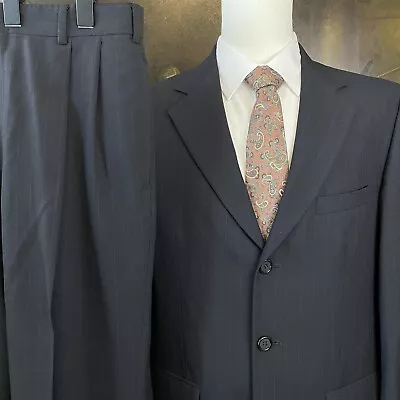 VTG Brooks Brothers 42R 34 X 30 USA MADE 2Pc Navy Pinstriped 100% Wool 3Btn Suit • $127.95