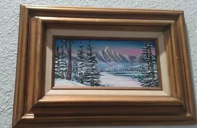 Forest Snow Trees Mountain River Original Landscape 14x20 Painting Art Framed • $25