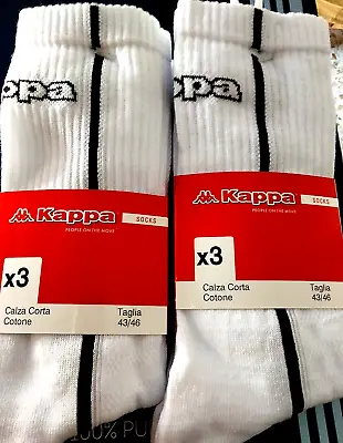 6 Pairs Sock Short Sports Kappa Cotton White Shoe 43/46 Art.K901 • £45.73