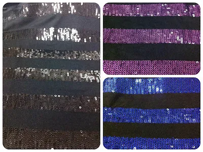 £9.83 • Buy 3mm Mini Sequins Thick Stripes Pattern On Black Stretch Rayon Spandex Fabric